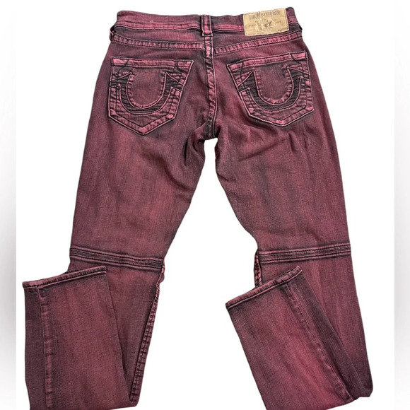 TRUE RELIGION Wine SZ  29 Motto Distressed Women’s Jeans Skinny Contrast Stitch - Picture 2 of 13